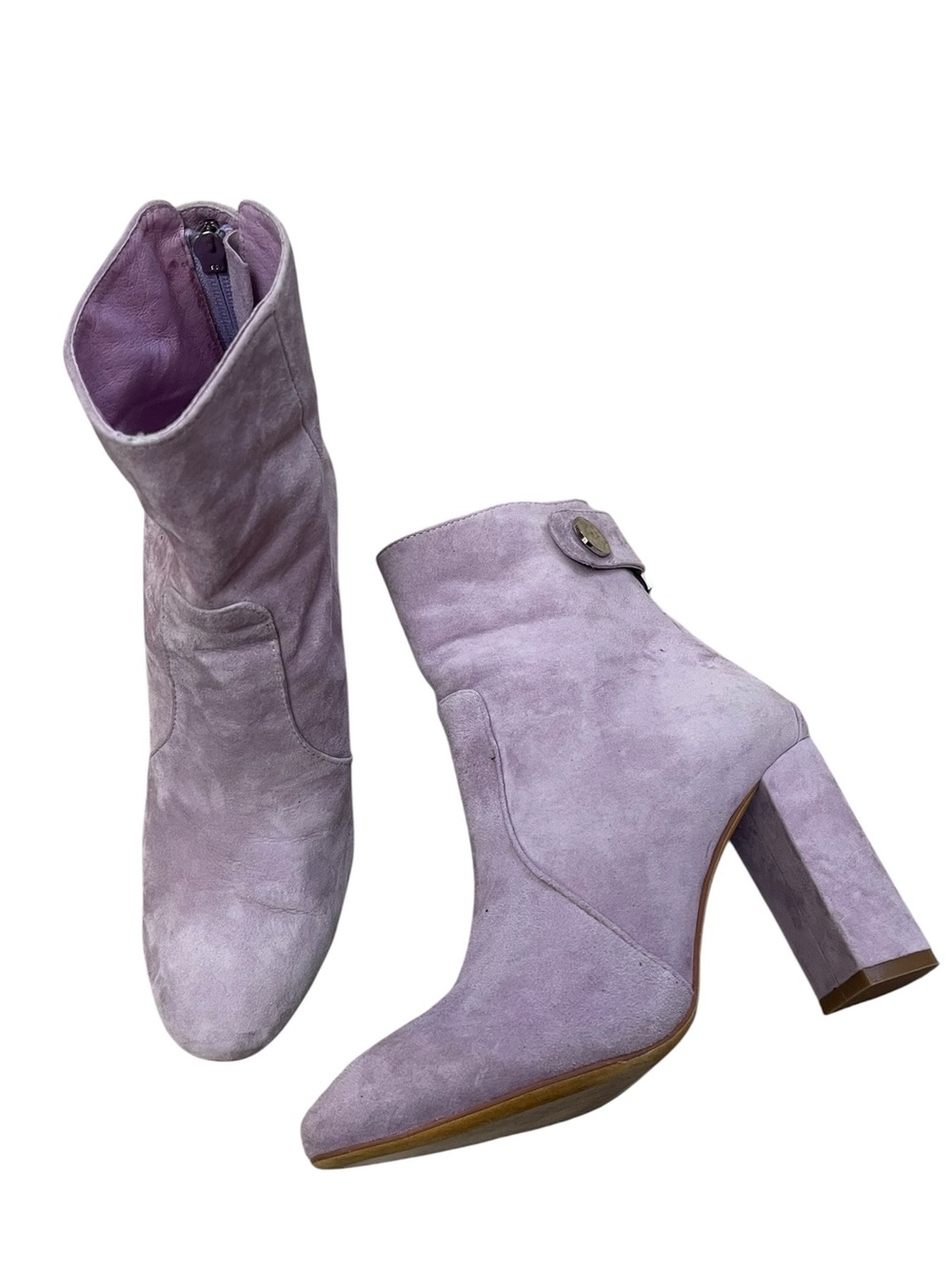 Silent D Boho Lavender Suede Block Heel Ankle Boots